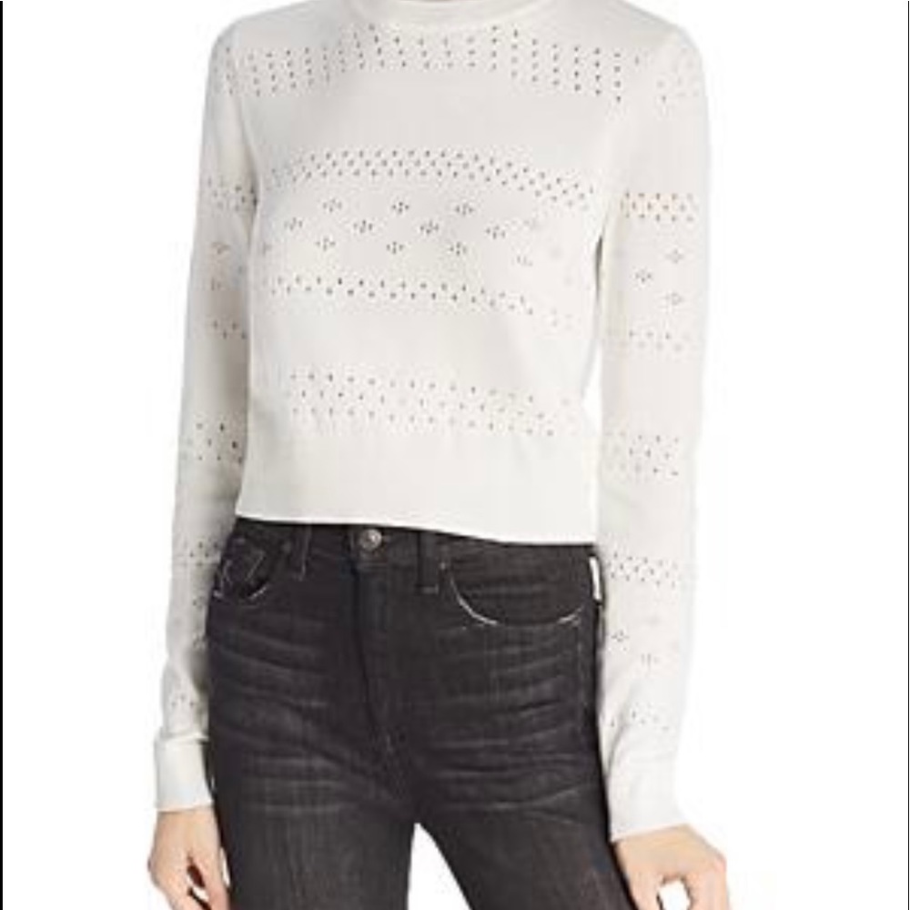 Rag & Bone/Khendra Perforated Crop Sweater In White. Size Small Petite.